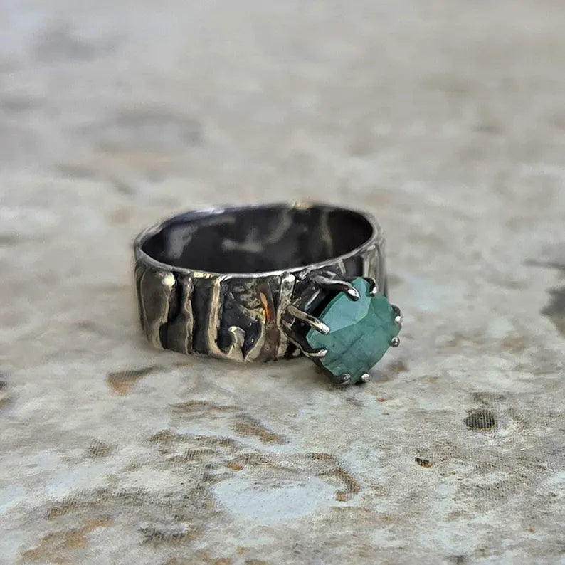 Handcut 2ct North Carolina Emerald Men's Silver Ring