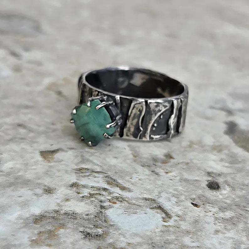Handcut 2ct North Carolina Emerald Men's Silver Ring