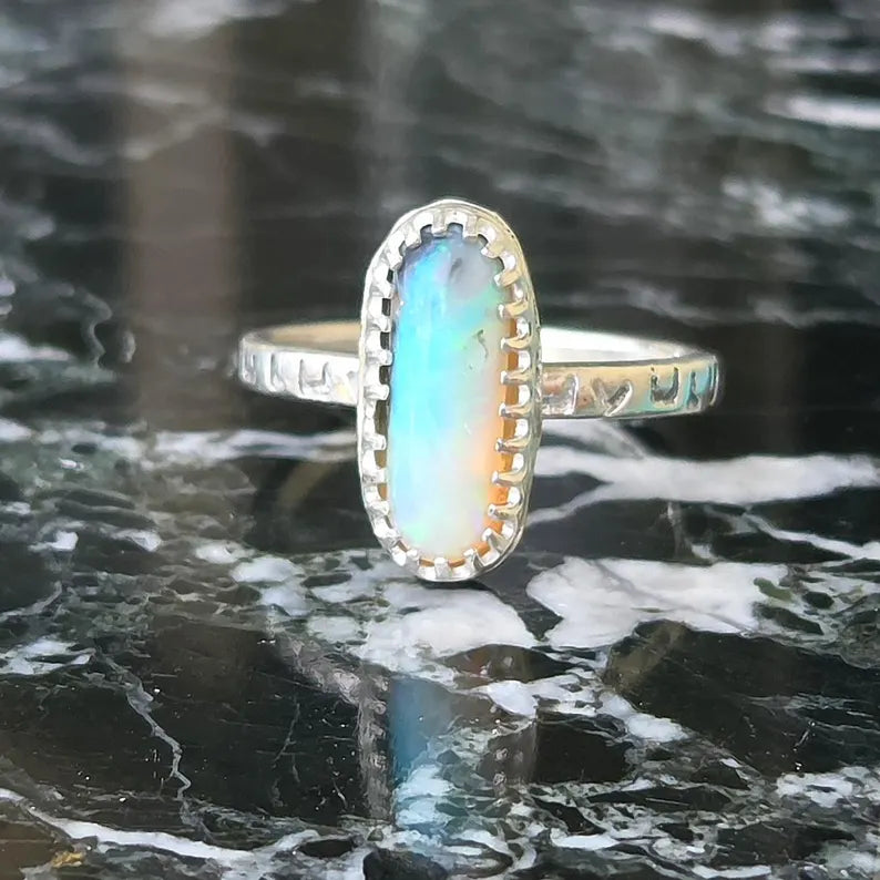 Handcut 1ct Australian Opal Silver Ring