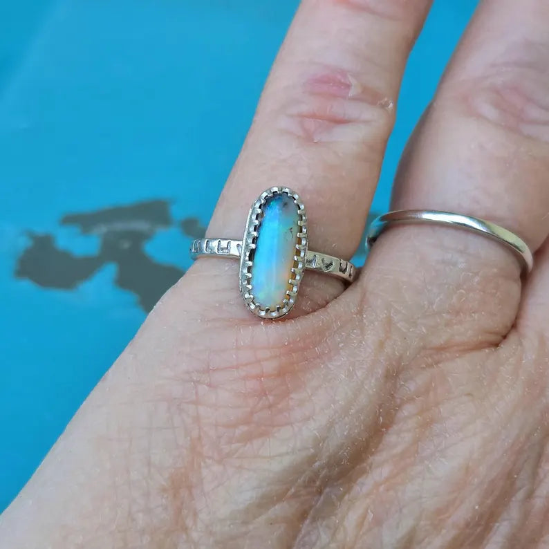 Handcut 1ct Australian Opal Silver Ring