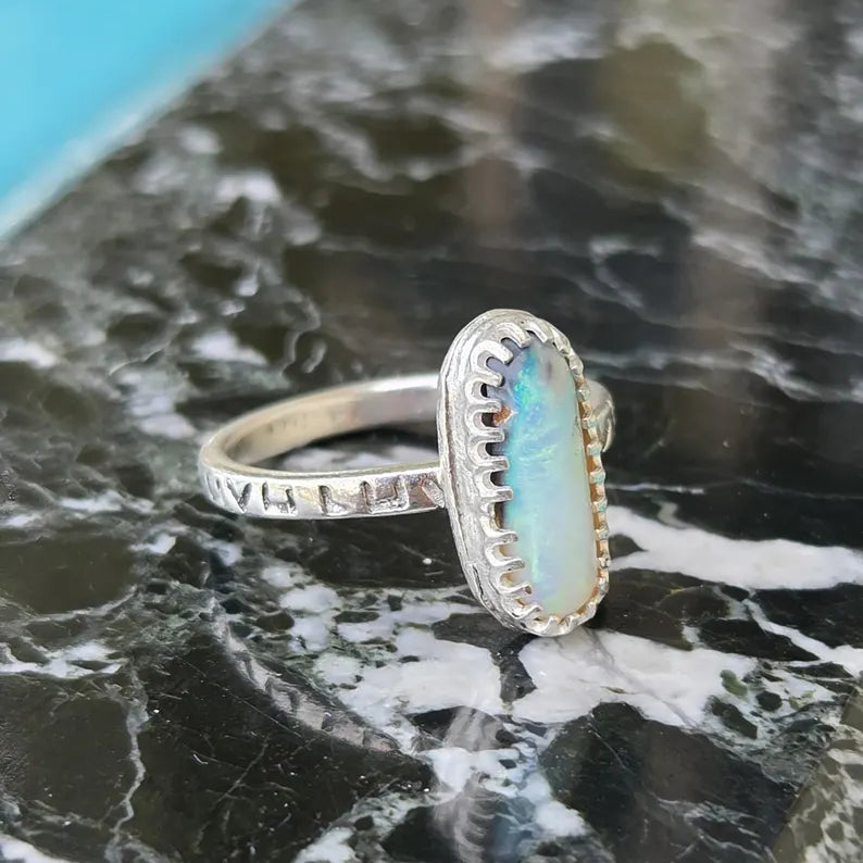 Handcut 1ct Australian Opal Silver Ring