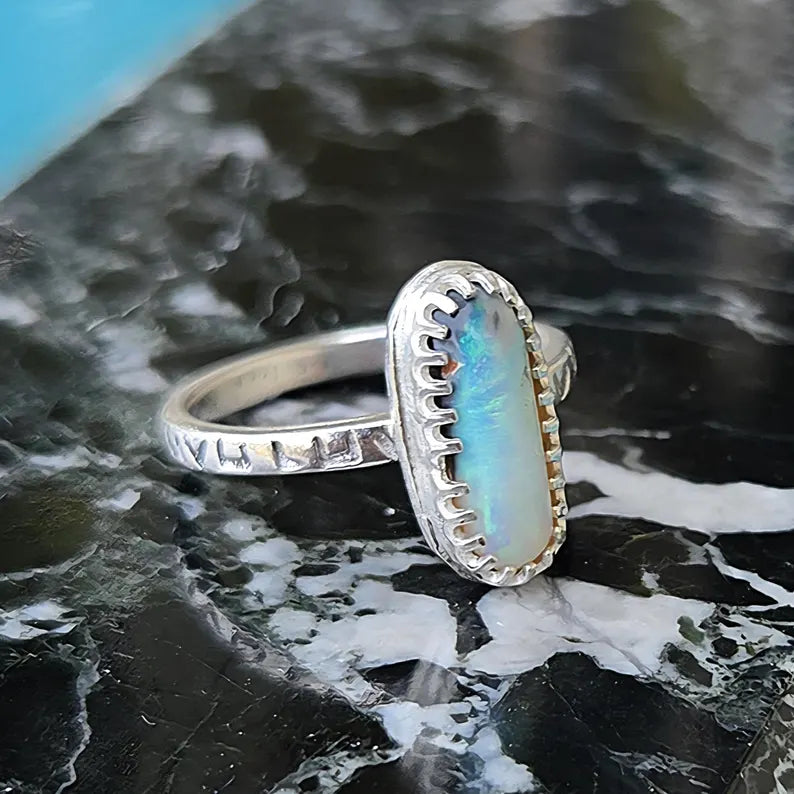Handcut 1ct Australian Opal Silver Ring