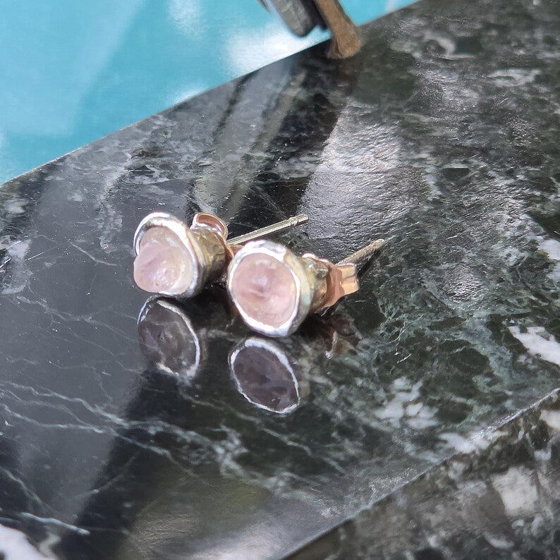Natural .5ctw Pink Montana Sapphire Silver Stud Earrings