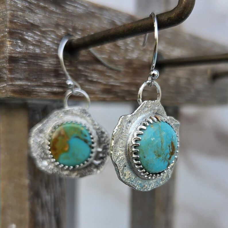 Handcut Turquoise Silver Earrings