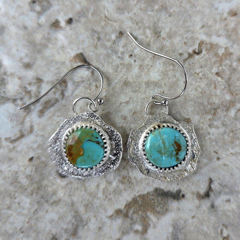 Handcut Turquoise Silver Earrings