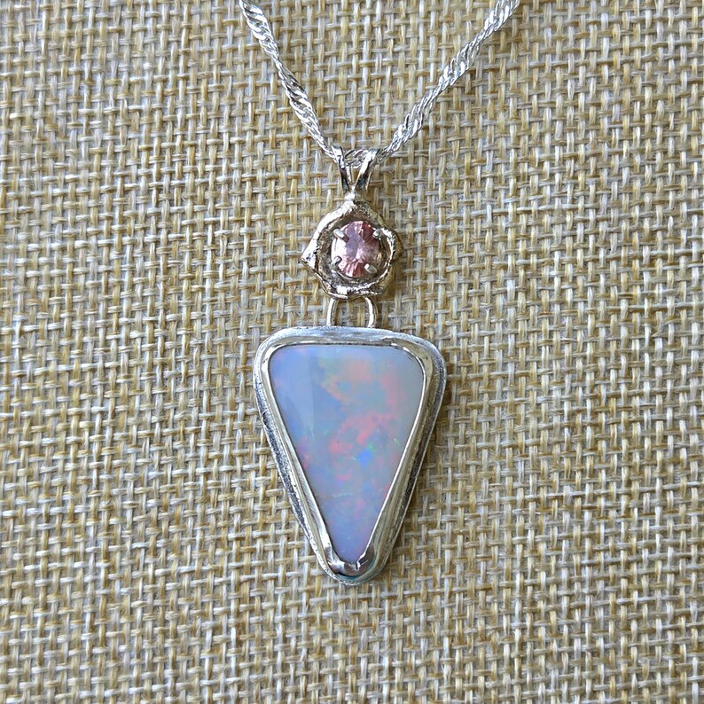 Handcut 11ct Australian Opal Pink Spinel Silver Necklace