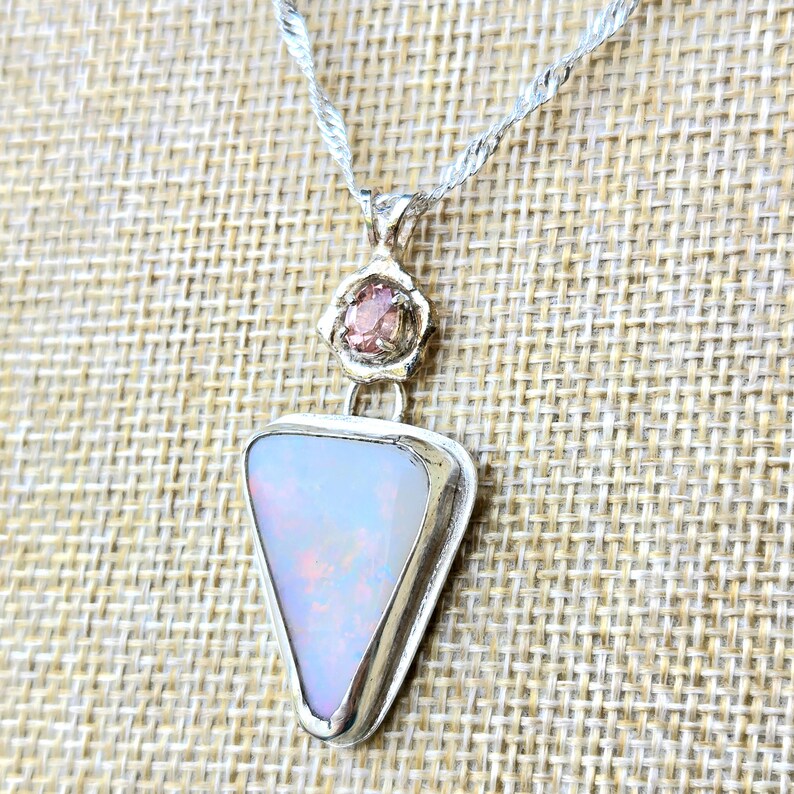 Handcut 11ct Australian Opal Pink Spinel Silver Necklace